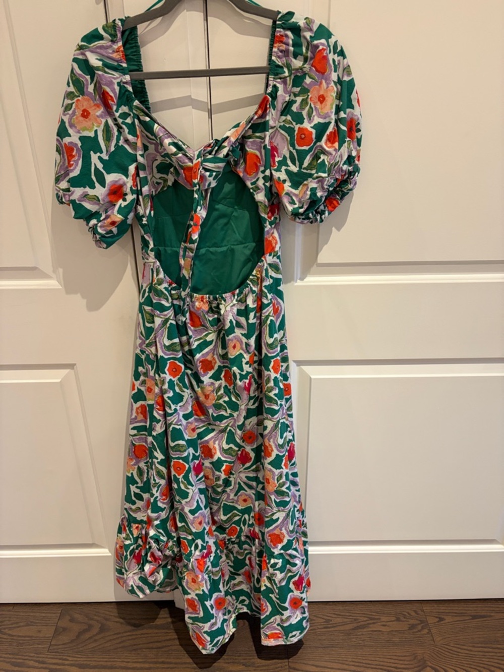 English Factory Green Floral Maxi Dress with Puff Sleeves - Picture 3 of 6